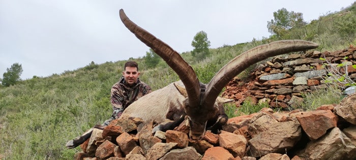 Hunter with his Beceite ibex hunting trophy