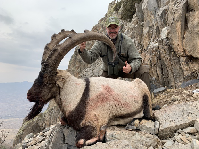 Hunter with his bezoar ibex hunted in Turkey