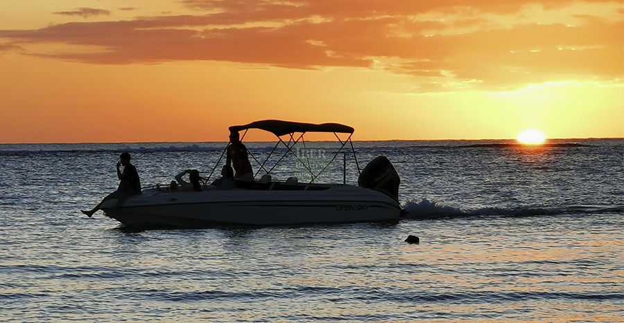 Boat on the sea in the Mauritius island