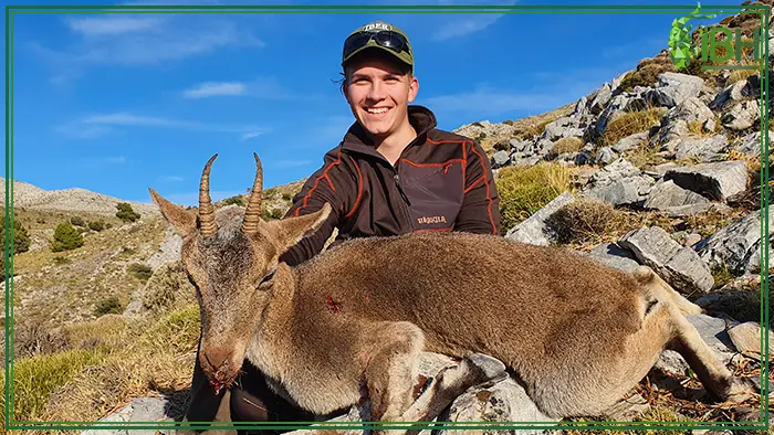 Young hunter with female Ronda ibex