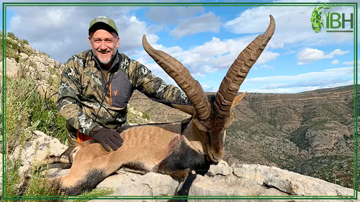 Hunter with his Beceite ibex in Spain