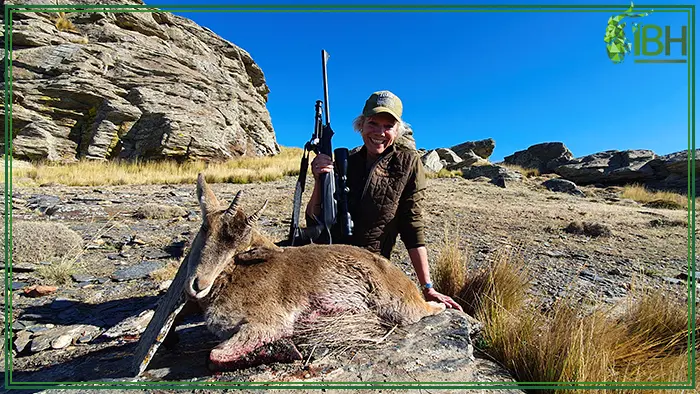 Huntress with female southeastern ibex trophy