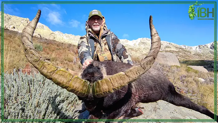 Hunter with his Gredos ibex trophy hunt in Spain