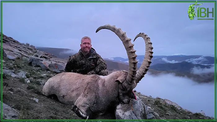 Nicolai with his ibex hunted in Mongolia