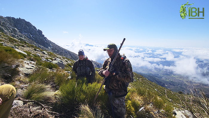 Hunter and his companion ready for hunting Gredos ibex in Spain