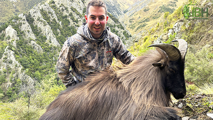 Sergio from IberHunting with a hunting trophy of Himalayan Tahr hunting in New Zealand