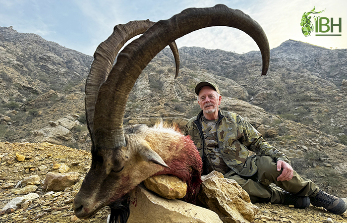 Jerry with his Sindh ibex hunt trophy in Pakistan