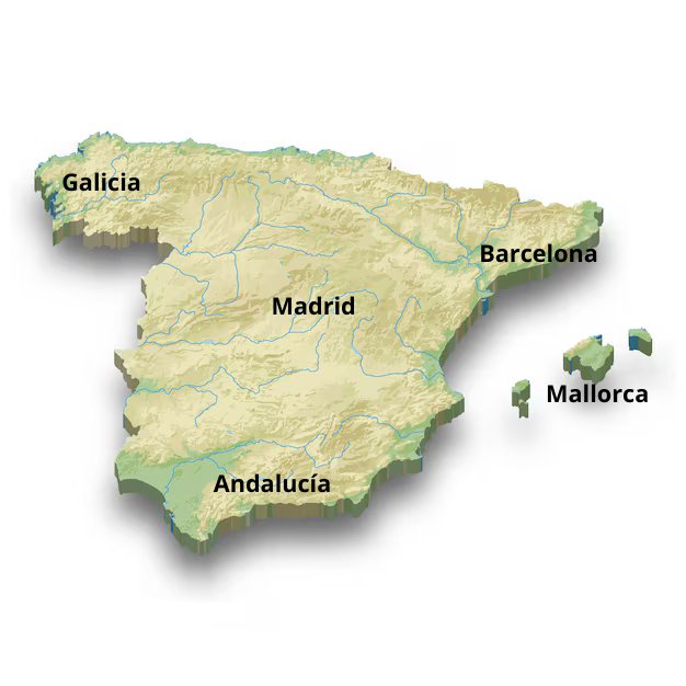 Map of hunting destinations in Spain offered by IberHunting